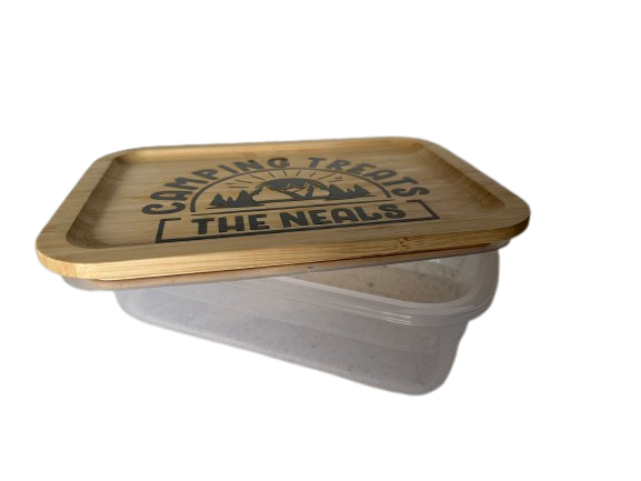 Camping Storage Treats Box/Biscuit Tin Personalised With Name & Vinyl Colour - Image 3