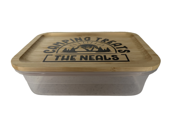 Camping Storage Treats Box/Biscuit Tin Personalised With Name & Vinyl Colour - Image 2